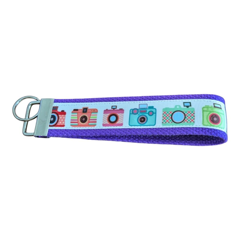 Camera Keychain Wristlet Handmade Boho Fabric Key FOB Gift Present Photographer